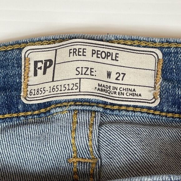 Free People Skinny Jeans Frayed Raw Distressed Women’s Size 27 Blue - Picture 5 of 10